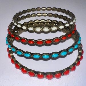 ♦️ 
Vintage Navajo Style Bangles, Turquoise and Coral